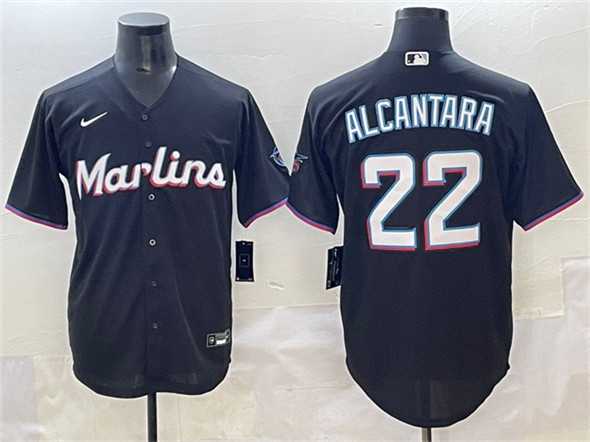 Mens Miami Marlins #22 Sandy Alcantara Black Cool Base Stitched Jersey->miami marlins->MLB Jersey